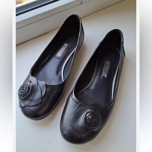 Ecco Leather Ballet Flats with Flower Black 39